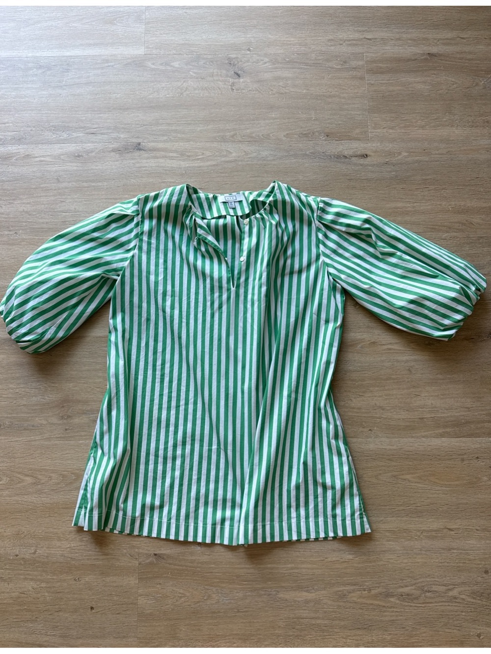 AYR Green and White Striped Puff Sleeve Tunic/Mini Dress XS
